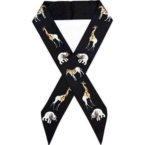 Cartoon Animals Print Twill Silk Scarf For Women Tie Head Scarves Fashion Luxury Brand Summer Small Skinny Scarf Hair Bag Ribbon