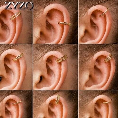 ZYZQ 1 Pcs Vintage Copper Geometric Stud Ear For Women Charming Clip On Earrings Gold Ear Cuff Without Piercing Earrings Jewelry