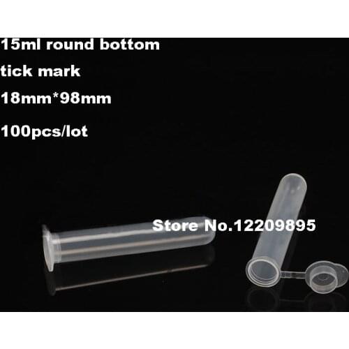 100pcs/lot 15ml Plastic centrifuge tube Test Tubing Vial Clear PP Container Laboratory Sample Specimen Supplies Free Shipping