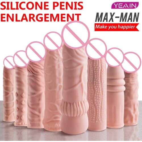 2019 Hot Sale 1 Pcs Man Penis Extender Enlarger Sleeve Condom Style Reusable Cock Cover Dropshipping