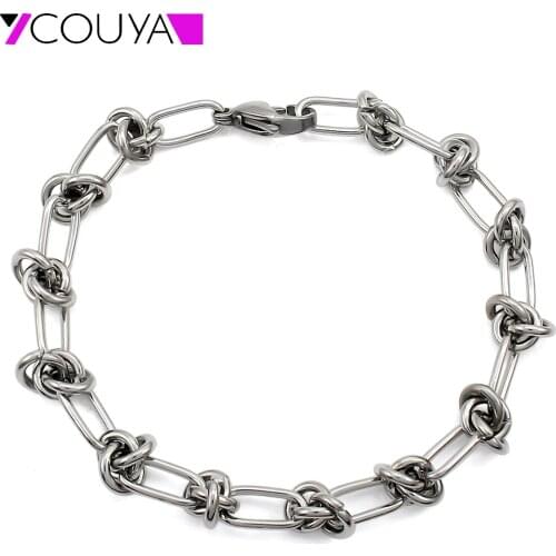 2021 New Fashion Siliver Gold Plated Unique Choker Rope Knot Link Chain Stainless Steel Bracelets For Women Men