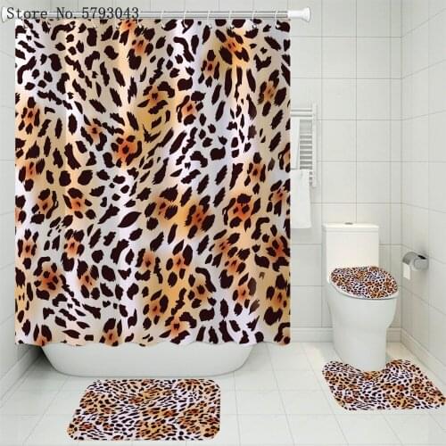 3/4PCS Leopean Bathroom Rugs Set Pedestal Rug Lid Toilet Cover Bath Mat Waterproof Mutiple-Color Shower Curtain For Home Decor