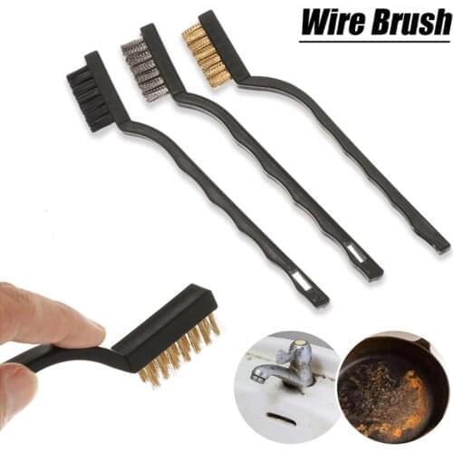 3Pcs/lot Mini Stainless Steel Rust Brush Brass Cleaning Polishing Detail Metal Gas Stove Cleaning Brush Wire Toothbrush Tool