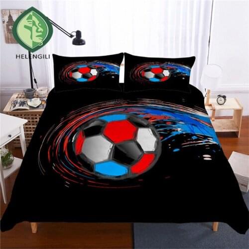 HELENGILI 3D Bedding Set Football Print Duvet Cover Set Lifelike Bedclothes with Pillowcase Bed Set Home Textiles #SG-01