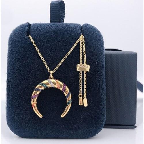 51-80cm High-quality female fashion Retro Colorful Crescent Necklace with stylish curved pendant