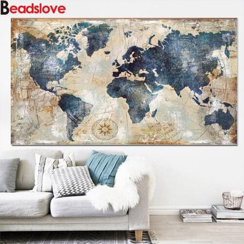 Full Drill Square Round Diamond Painting 5D Large size Vintage colored World Map New Arrival Diamond Embroidery decor