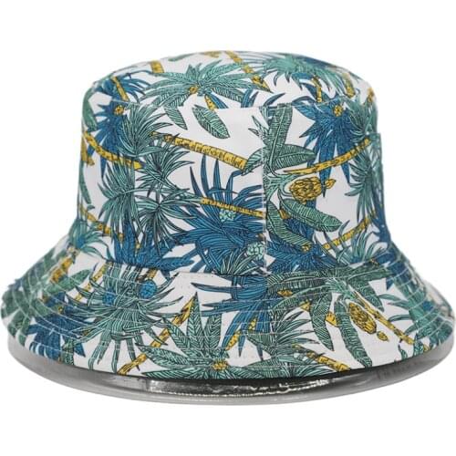 Pineapple Fisherman Hat Reversible Banana Tree Bucket Hats For Women Men Street Hip Hop Bucket Cap Vintage Printed Fishing Hat