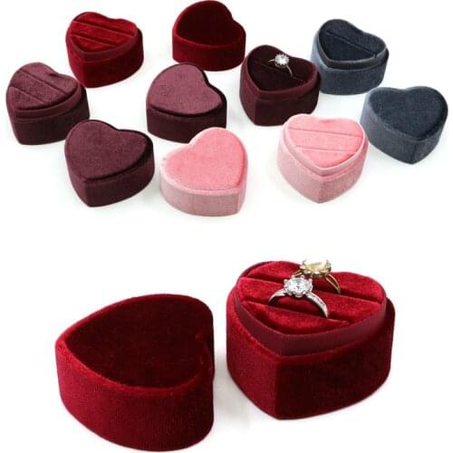 Pink Gray Red Velvet Heart Shaped Jewelry Store Proposal Ring Box Party Wedding Ring Gift Box Jewelry Earring Ring Storage Case