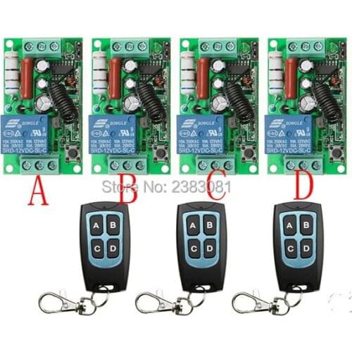 AC220V 1CH 10A RF Wireless Remote Control Switch System teleswitch 3 transmitter & 4 receiver relay Receiver Smart Home Switch