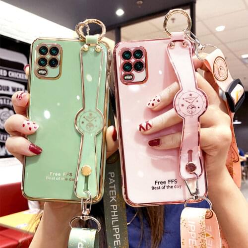 Wristband Holder Case For Xiaomi Mi 10 Lite 5G Cover Shell For Xiaomi Mi10 Lite Shockproof Case Mi10 Lite Fundas Luxury Strap