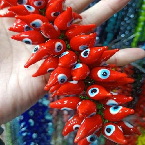 10pcs about30mm Red Chilli Pepper Eye Handmade Lampwork Beads Pendants For Jewelry Making Decorative Accessories