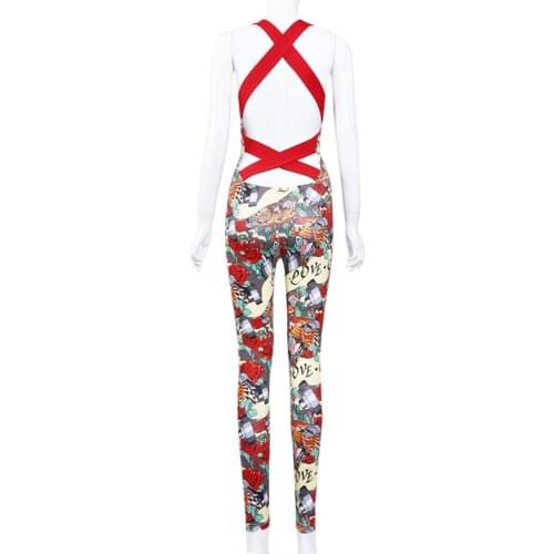 Printed Fitness One-piece Pants Yoga Suit Fitness Outdoor Exercising Running Gym Sport Daily Life Breathable Sweat-absorbent