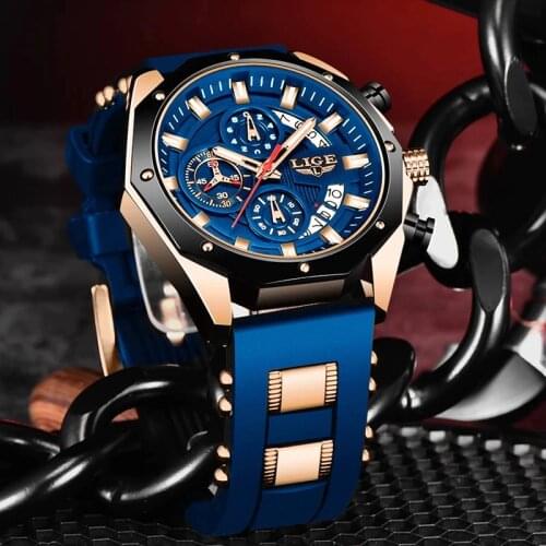 LIGE Fashion Mens Watches Top Brand Luxury Silicone Sport Watch Men Quartz Date Clock Waterproof Wristwatch Relogio Masculino
