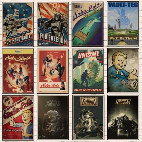 Fallout 3 4 Game Poster Fallout Series Game retro Poster Retro Kraft Paper Bar Cafe Home Decor Painting Wall Sticker 1001