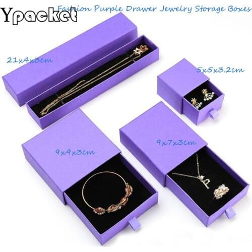 Purple Square Jewelry Organizer Box Rings Earring Storage Boxes 4Size Engagement Drawer Necklace Pendant Gifts Paper Boxes 40pc