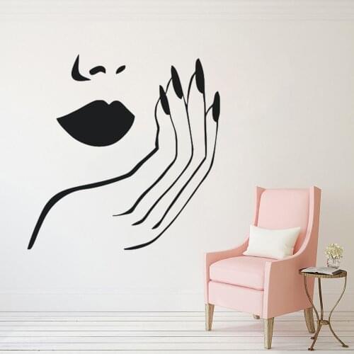 Lips and Nails Wall Decal Beauty Salon Decor Women Make Up Style Wall Sticker Removable Vinyl Beauty Hands Wall Mural AY1287