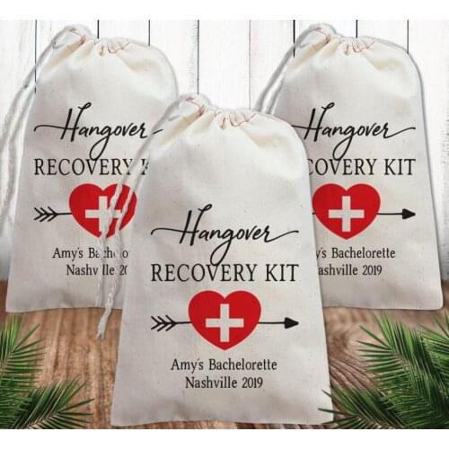 Custom bachelorette Hangovers Kit Personalized Recovery Kit Canvas Bag For Birthday Wedding or Bachelorette Party gift bags