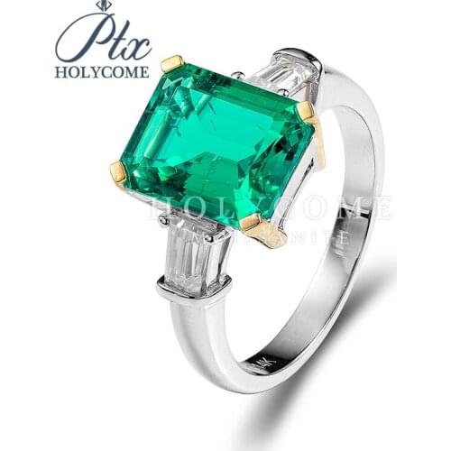 Emerald Cut 8.5*10.5mm green Moissanite Engagement 14k gold green diamond rings кольца браслеты ьги с зеленным камнем