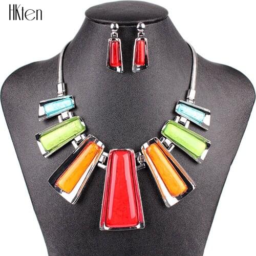 MS20460 Fashion Jewelry Set Necklace Earring Set Silver Plated Bright Multicolor Resin Party Gift High Quality Free Shipping