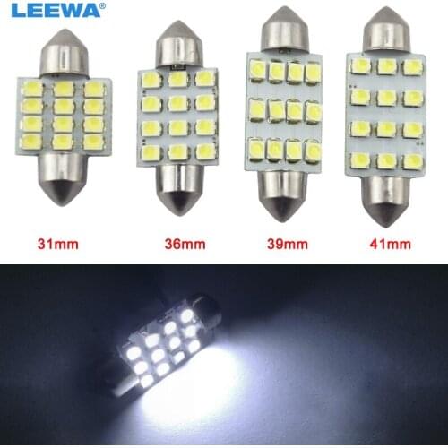 LEEWA 50pcs White 3528 12SMD Car LED Reading lights Festoon Dome LED bulbs #CA5268