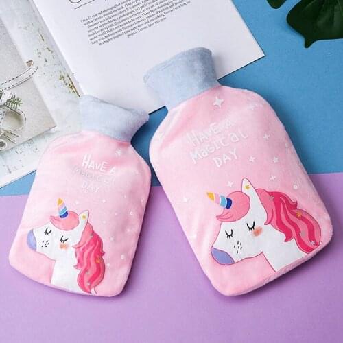 Natural Rubber Water Injection Cute Mini Hot Water Bottle for Women Unicorn Cartoon Portable Hot Water Bag
