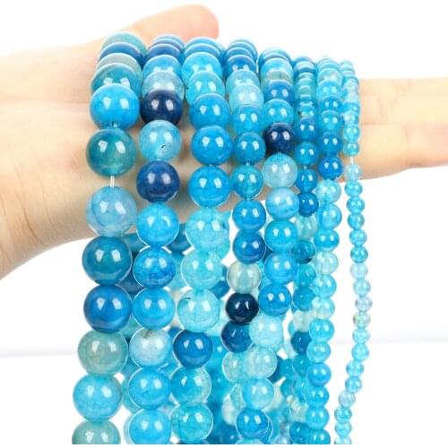Natural Stone Blue Fire Dragon Veins Agate Round Loose Spacer Bead For Jewelry Making DIY Bracelet Necklace Strand 4/6/8/10/12MM