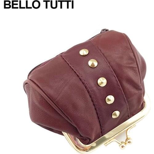 BELLO TUTTI Original Women Key Small Wallets Fashion Mini Coin Purses Money Clip Metal Hasp Genuine Leather Sheepskin Change Bag