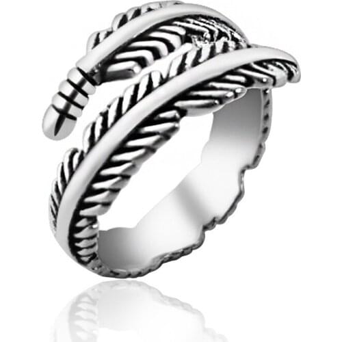 Original Design Classic Feather Silver Plated Retro Fashion Couple Ring Jewelry Commemorative Anniversary Gift Accessories