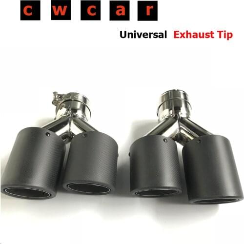 A Pair Left and right Y Style Dual Carbon fiber stainless steel universal Auto exhaust tip Double Muffler Tip For Ak
