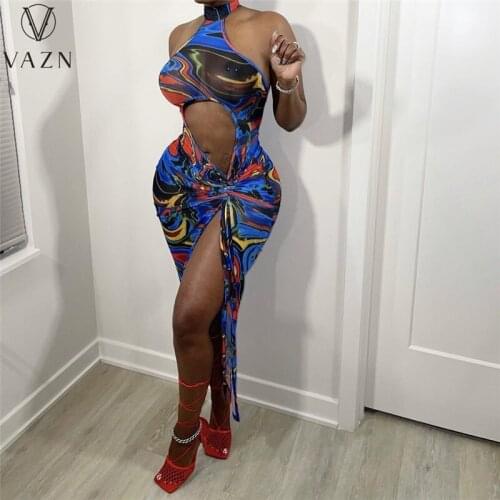 VAZN 2021 Sleeveless Dresses New Arrival Summer Party Beach Print Maxi A-line Dress Casual Sundress