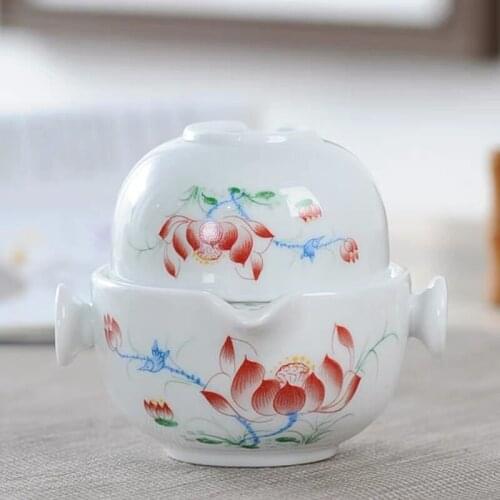 Portable Ceramic Travel Tea Set 1 Pot 1 Cup High Quality Elegant Kung Fu Gaiwan Teapot Kettle Office Coffee Cup Drinkware