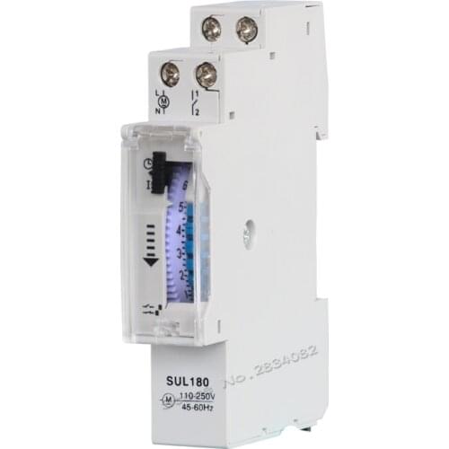 24H Program AUTO Controller Time Switch Quartz Mechanical Analog Timer Switch Relay Programmable Din Rail SUL180 110-250V 16A