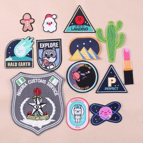 Space Embroidered Patches for Clothing Cartoon Animals Sewing Application Sew on Patch Diy Iron-on Applique Stripes on Clothes
