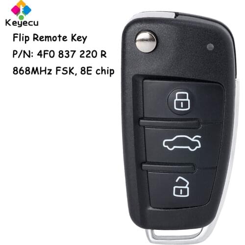 KEYECU Flip Remote Control Car Key With 3 Button 8E Chip 868MHz FSK - FOB for Audi A6L Q7 2006-2012 P/N: 4F0837220R