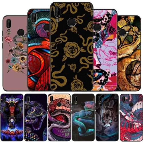 Hand Snake Flower Snake Painting Black Soft Phone Case For Huawei 40 30 20 10 9 Lite Pro P smart 2019 Y6 Y6 Prime2019 Y9 2018