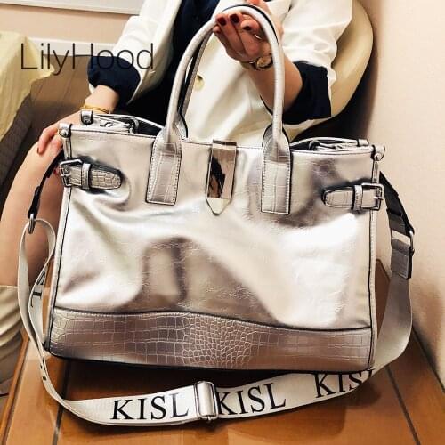 Women Fashion Artificial Leather Big Capacity Handbag Female Casual High Quality Pu Leather Daily Metallic Silver Messenger Bag