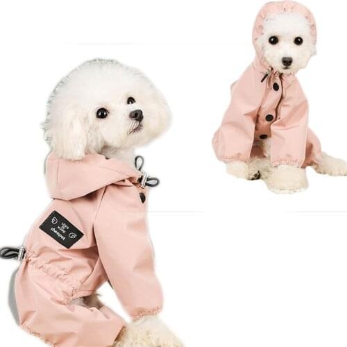 Dog Raincoat with Reflective,100% Polyester Rain Coat For Small Dogs S-3XL,Waterproof Jumpsuit Costume,Pink Blue Hooded Jacket