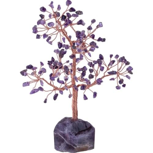 TUMBEELLUWA Healing Gemstone Crystal Money Tree,Natural Rough Stone Base Lucky Tree Figurine for Home Office Decoration