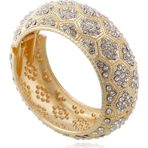 All Seasons Gold Plated Inlaid CZ Diamonds Statement Cuff Bracelet Bangle for Women Girls Trendy Bangle Jewelry Gift to Friend