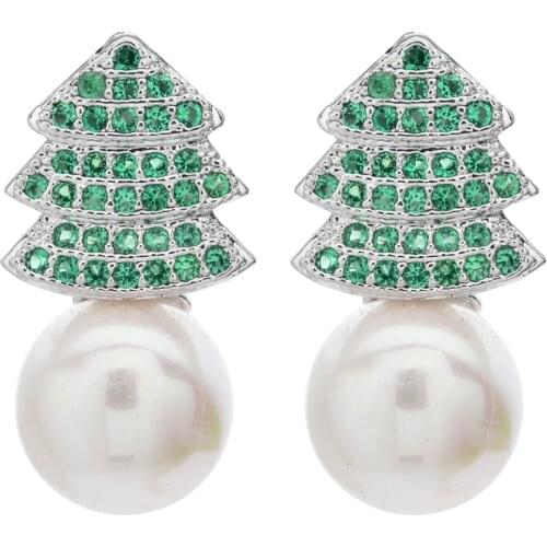 High quality Christmas tree pearl zircon earrings Sweet and romantic female/girl miniature inlaid zircon ear studs ER-250