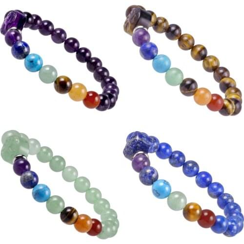TUMBEELLUWA 8mm 7 Chakra Semi Precious Stone Beads Bracelets for Women Men,Healing Crystals Tree of Life Charm Bangles Jewelry