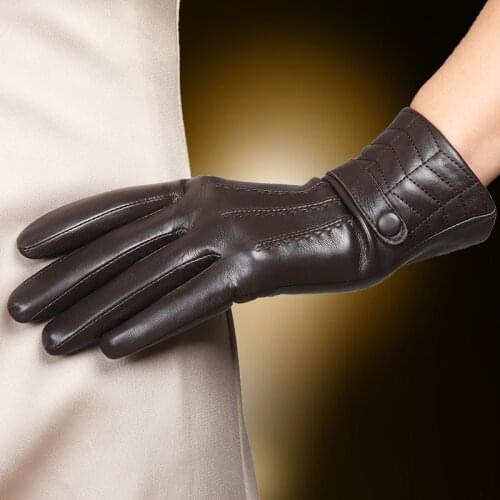 Womens Gloves Sheepskin Winter Gloves Thermal Autumn Winter Ladies Real Leather Gloves Black Dark Brown Free Shipping L159NC-1