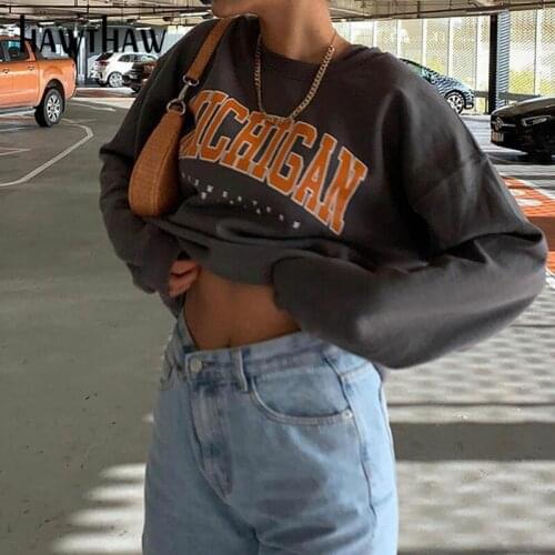 Hawthaw Women Autumn Winter Long Sleeve Letter Print Feamle Casual Tops Pullover Sweatshirt Hoodie 2020 Fall Clothes Streetwear