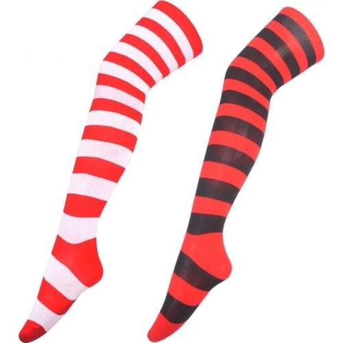 1 Pair Colorful Striped Warmer Soft Knit Socks Women Girl Lady Knee High Socks Cute Funny Happy Christmas Socks Stocking Hosiery