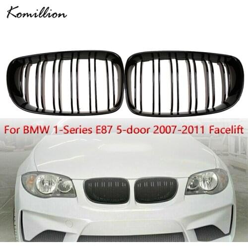 1Pair Car Front Bumper Hood Center Grills Double Lines Grille For BMW 1-Series E87 5-door 2007 2008 2009 2010 2011 Facelift