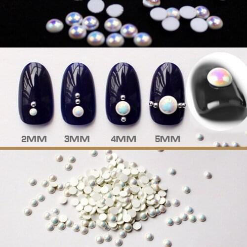 1000pcs/pack Semicircle AB Colorful/White Pearls Mermaid halo pearls nail decoration 3D ombre rainbow/white nail art pearl ZD27