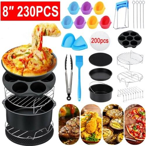 230pc Air Fryer Accessories 8" Rack Cake Pizza Oven Barbecue Frying Pan Tray For 3.7qt-6.8qt Air Fryer Electric Deep Fryer Parts