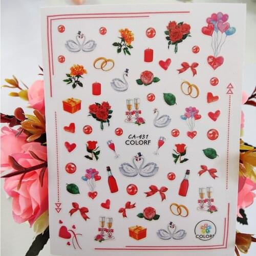 3D Rose Flowers Sweet Love Nail Sticker Swan Ring Art Stickers for Nails Foil Decoraciones Adhesive Decals Manicure Accessories