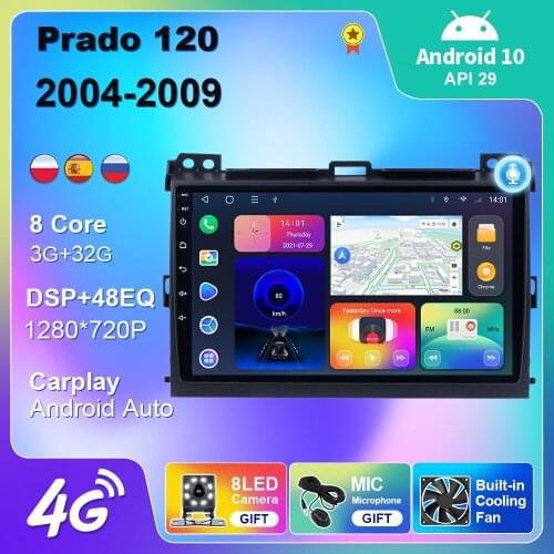 4G Android 10 For Toyota Land Cruiser Prado 120 2004-2009 Car Radio Multimedia Player GPS Navigation Android Auto Carplay No DVD