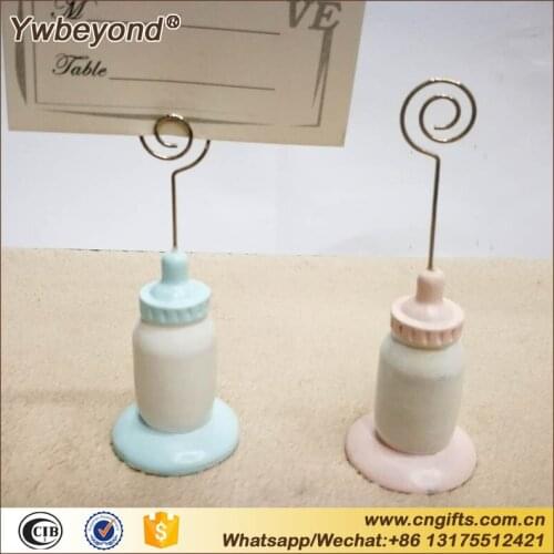 50pcs/lot Baby Shower Decoration Favor of Classic Pink/Blue Baby Bottle Place Card Holder For baby Birthday Gift